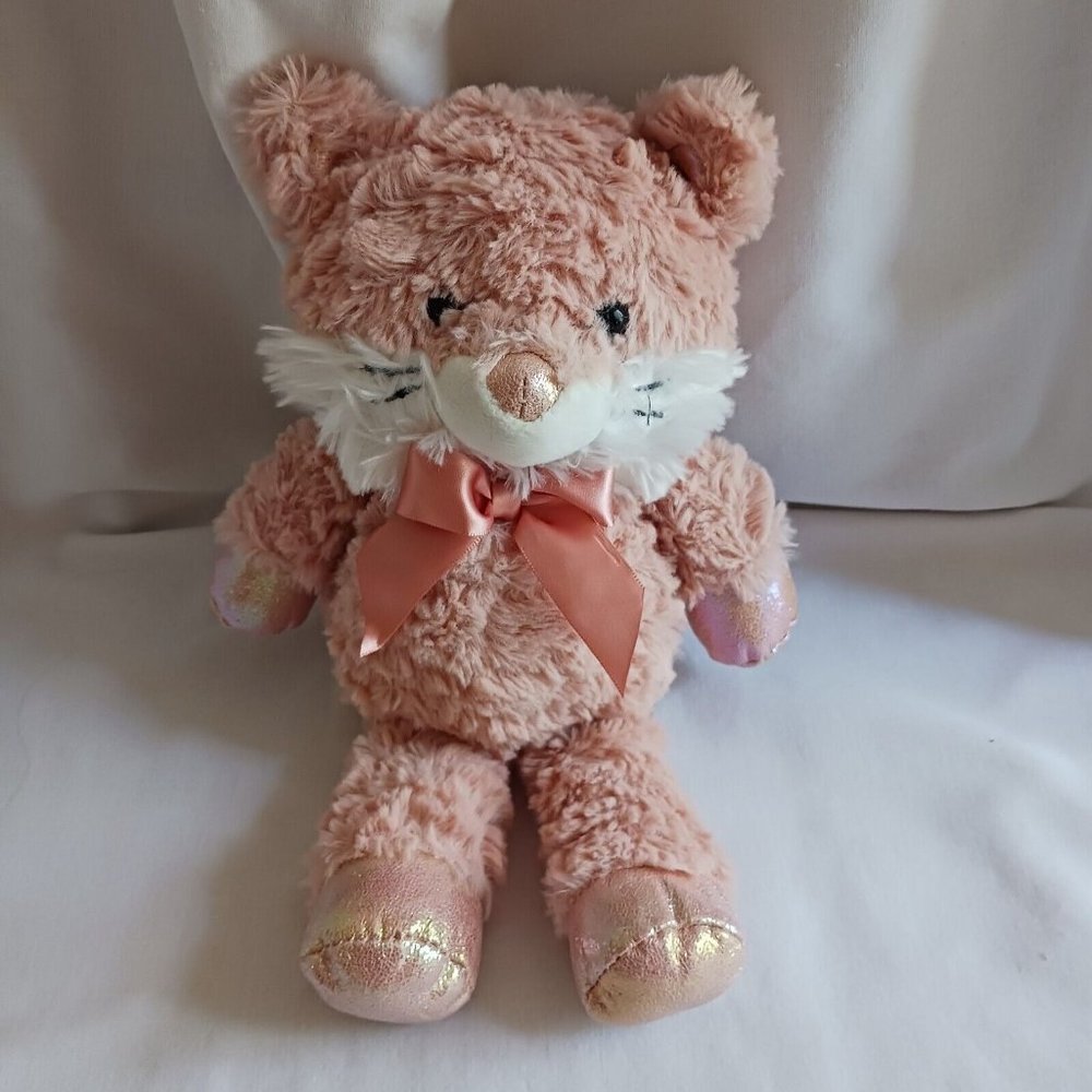 11" Kellytoy Pink Minky Cat Fox Plush Stuffed Animal Bow‎ Q042
